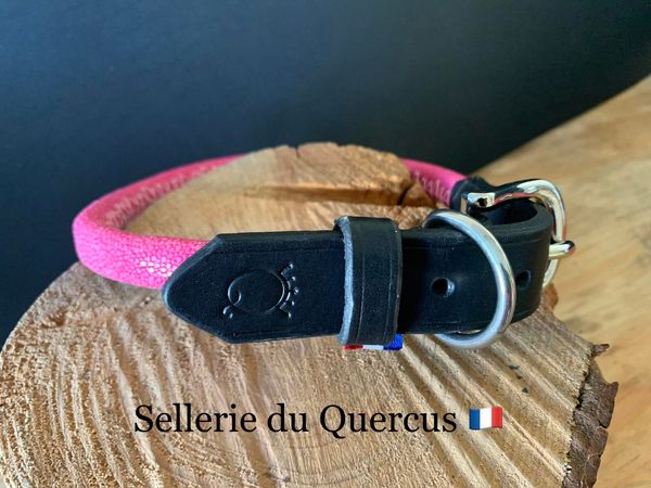 COLLIER CHIEN en galuchat cousu rond